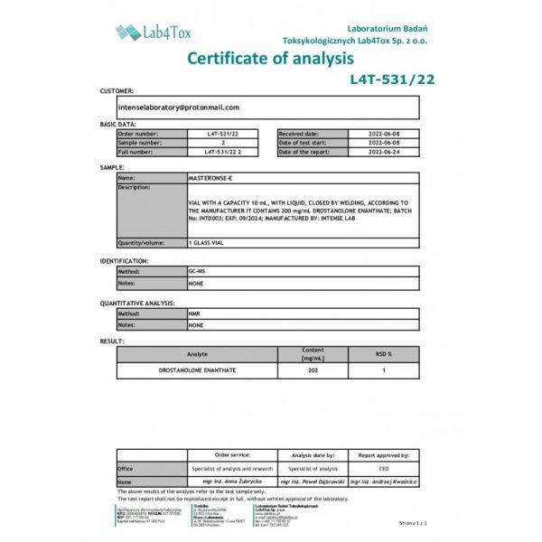 masteronse laboratory test