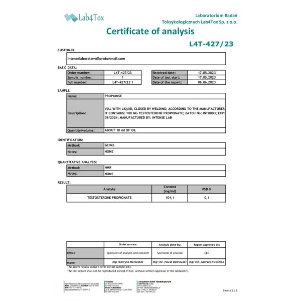 Testosterone Propionate laboratory test