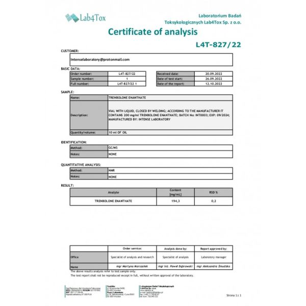 Trenbolone Enanthate laboratory test