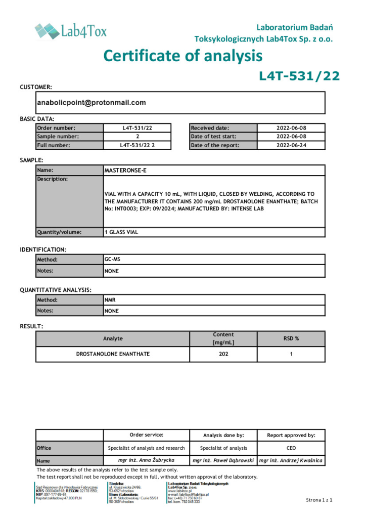 AnabolicPoint.com - Laboratory of Analysis - Intense Laboratory - Drostanolone Enathate 200mg-1ml