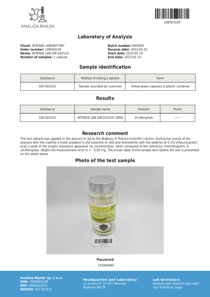 AnabolicPoint.com - Laboratory of Analysis - Intense Laboratory - GW-501516 10MG-1tab