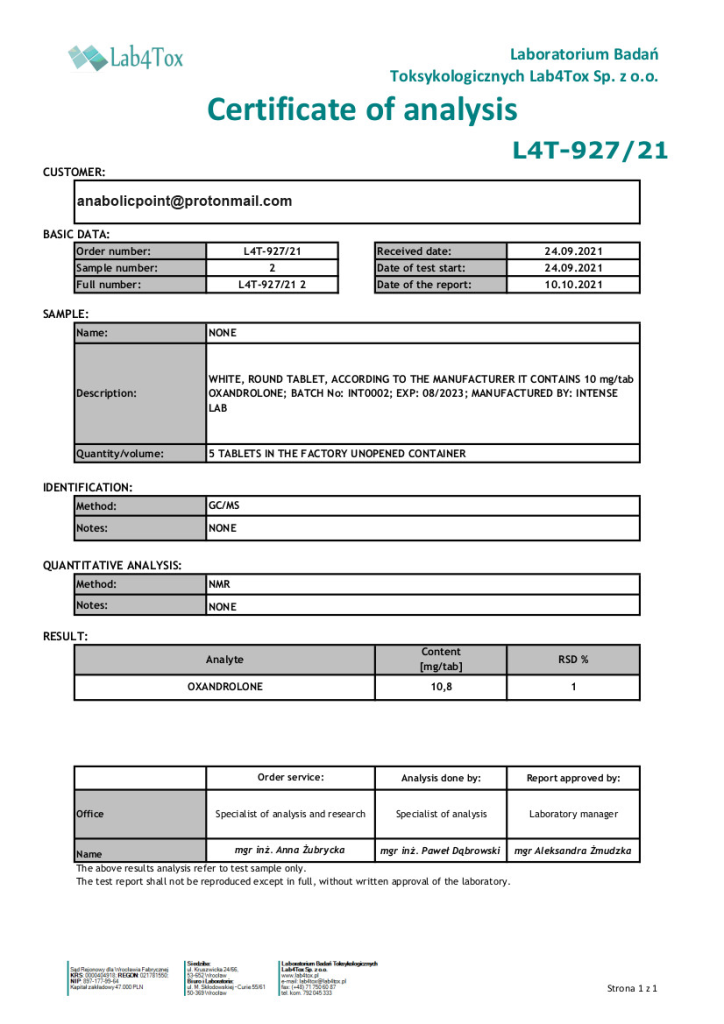 AnabolicPoint.com - Laboratory of Analysis - Intense Laboratory - Oxandrolone 10mg-1tab