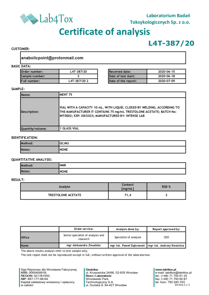 AnabolicPoint.com - Laboratory of Analysis - Intense Laboratory - Trestolone Acetate (Ment) 10ml